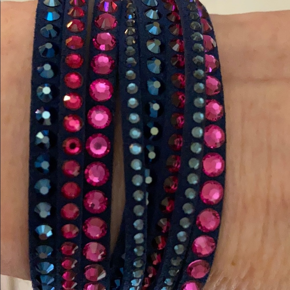 Swarovski wraparound bracelet, fuchsia and navy